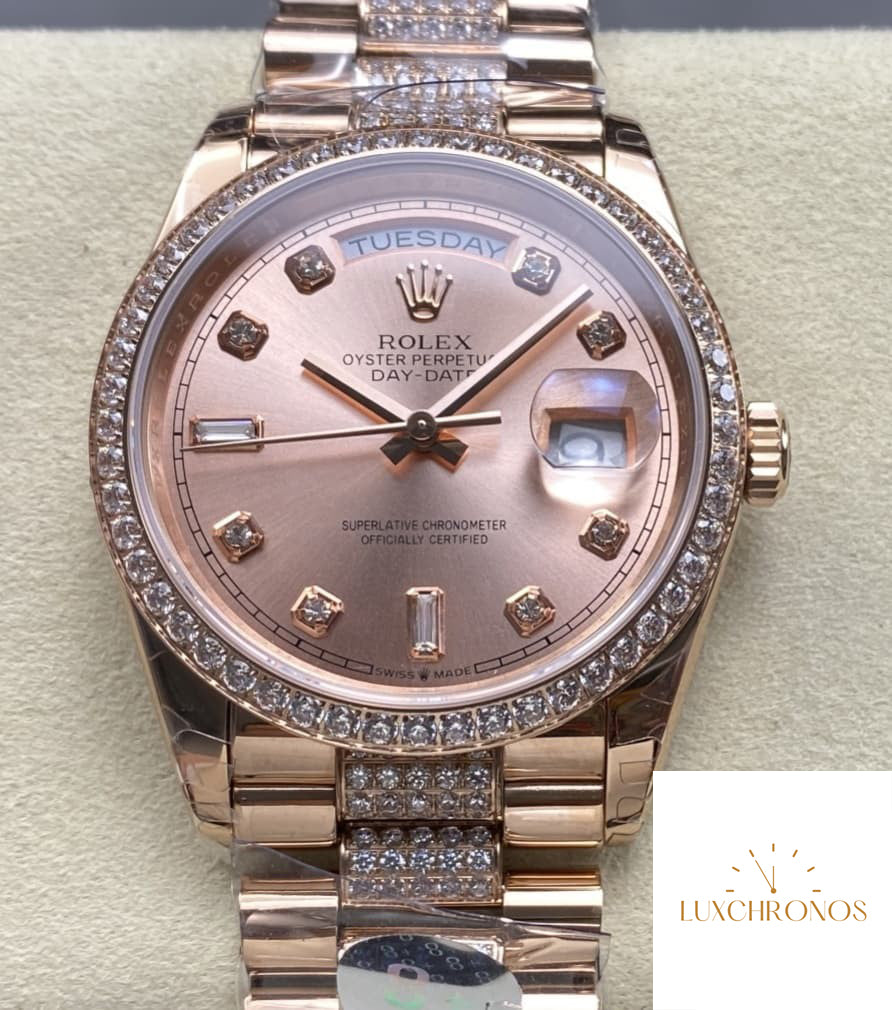 Replica Rolex DayDate m128345rbr-0020 1:1 Best Edition 8+ Factory Rose Gold