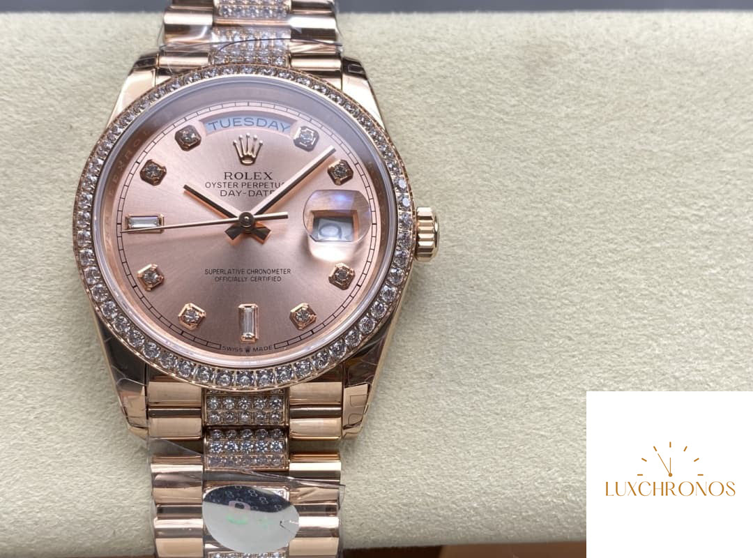 Replica Rolex DayDate m128345rbr-0020 1:1 Best Edition 8+ Factory Rose Gold