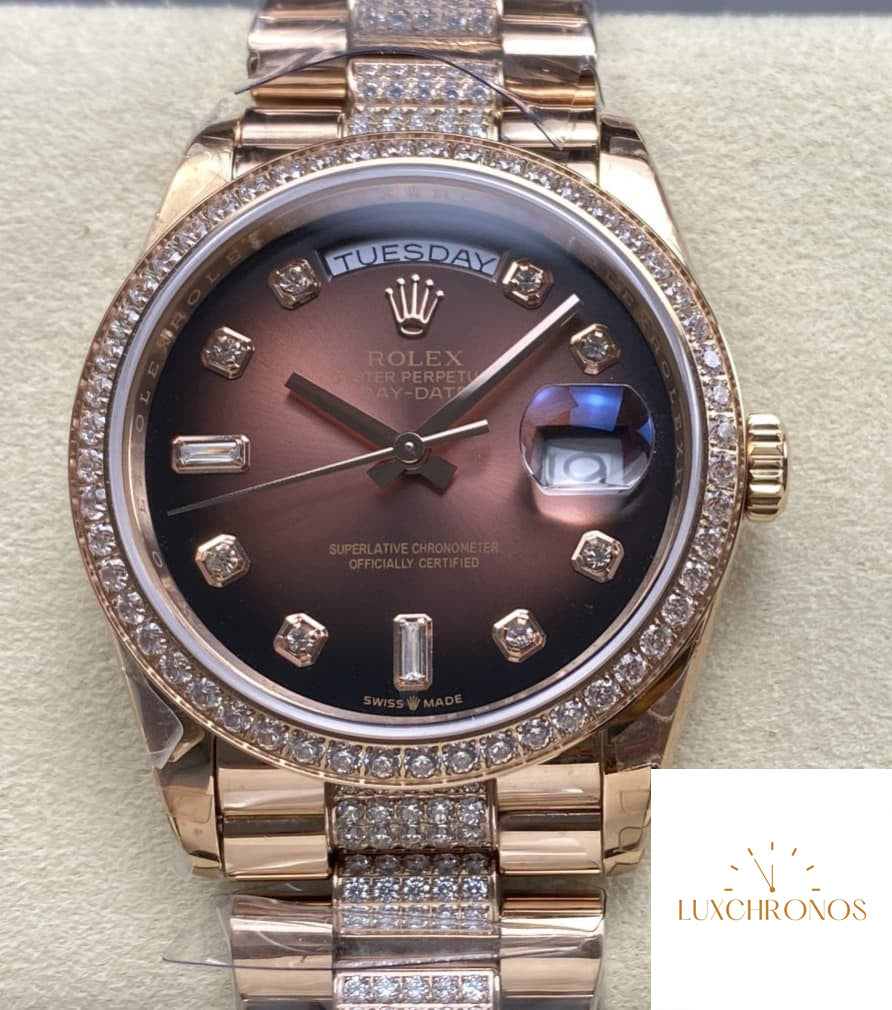 Replica Rolex DayDate m128345rbr-0041 1:1 Best Edition 8+ Factory Diamond Strap