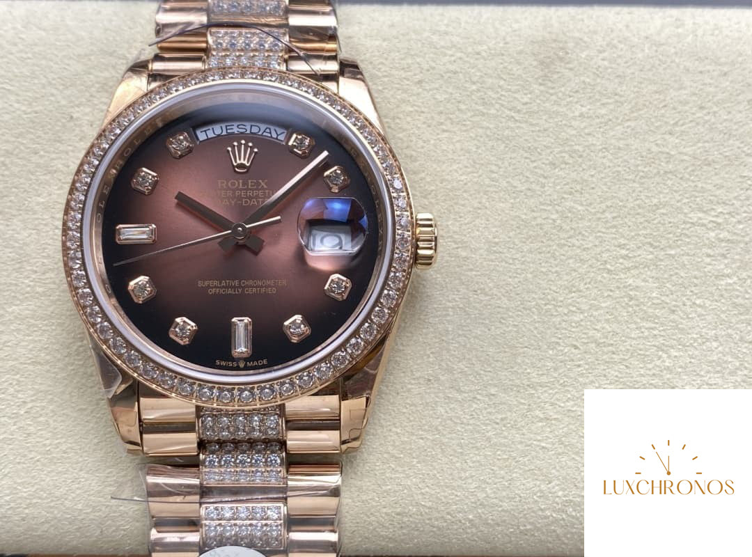 Replica Rolex DayDate m128345rbr-0041 1:1 Best Edition 8+ Factory Diamond Strap