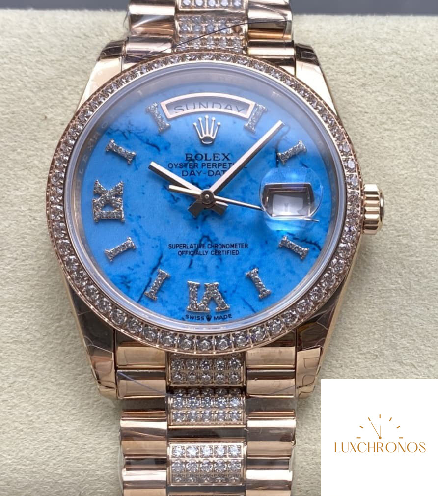 Replica Rolex DayDate m128345rbr-0065 1:1 Best Edition 8+ Factory Blue Dial