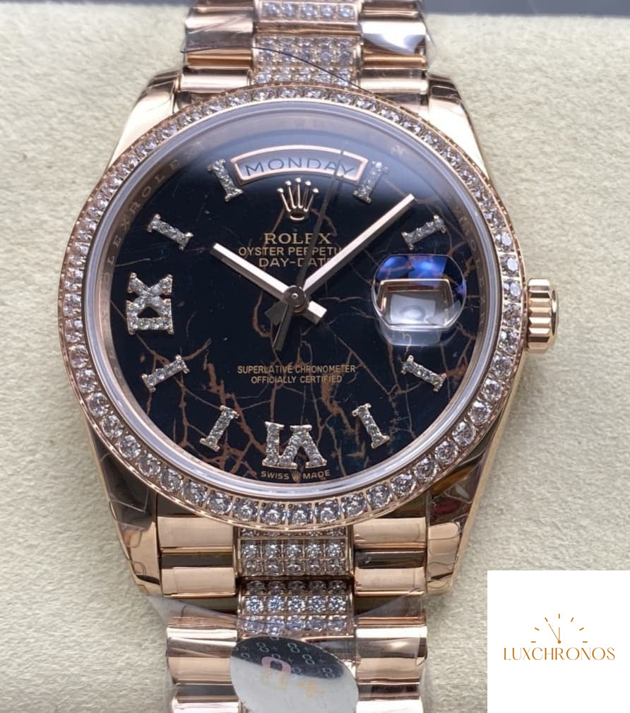 Replica Rolex DayDate m128345rbr-0045 1:1 Best Edition 8+ Factory Black Dial