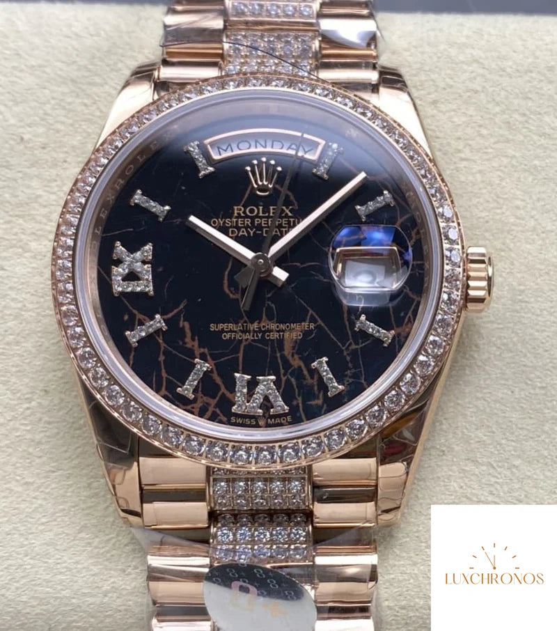 REPLICA ROLEX DAYDATE M128345RBR-0045 11 BEST EDITION 8+ FACTORY BLACK DIAL
