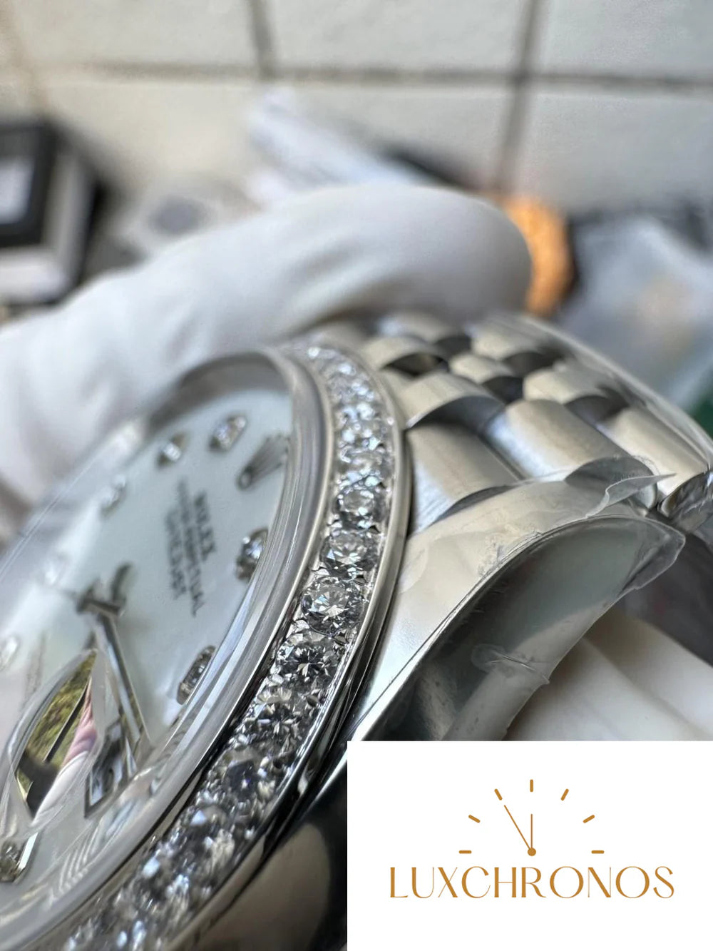 CLEAN FACTORY DATEJUST 36MM M126284RBR-0011 MOP DIAL WITH DIAMOND HOUR MARKERS DIAMONDS SET BEZEL 3235 CALIBER JUBILEE BRACELET