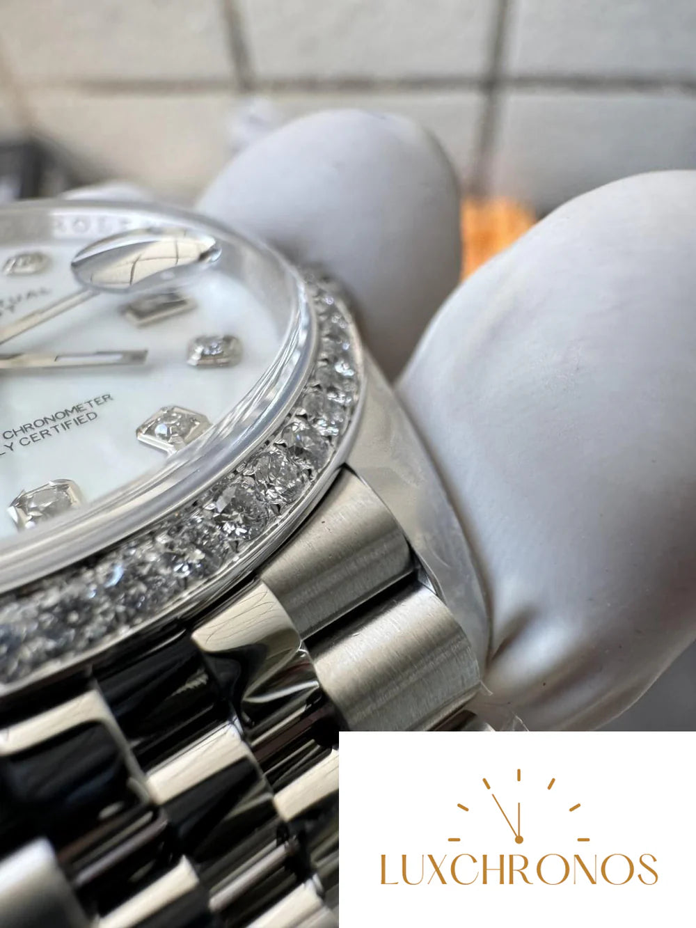 CLEAN FACTORY DATEJUST 36MM M126284RBR-0011 MOP DIAL WITH DIAMOND HOUR MARKERS DIAMONDS SET BEZEL 3235 CALIBER JUBILEE BRACELET