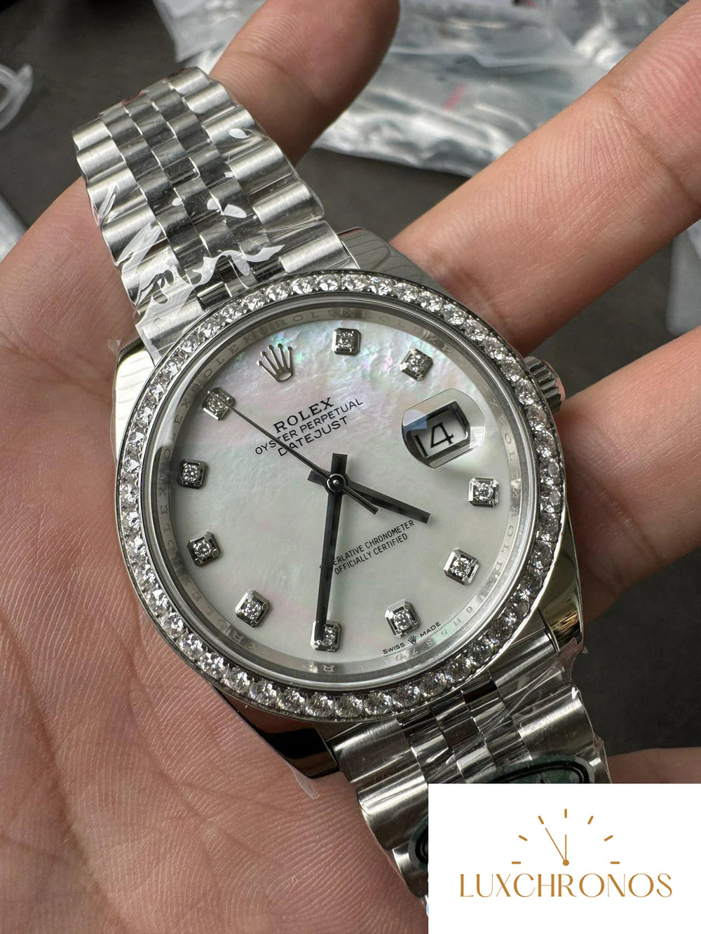 CLEAN FACTORY ROLEX DATEJUST 126334 41MM MOP DIAL DIAMONDS BEZEL 904L STEEL JUBILEE BRACELET SH3235 CUSTOMIZED WATCH