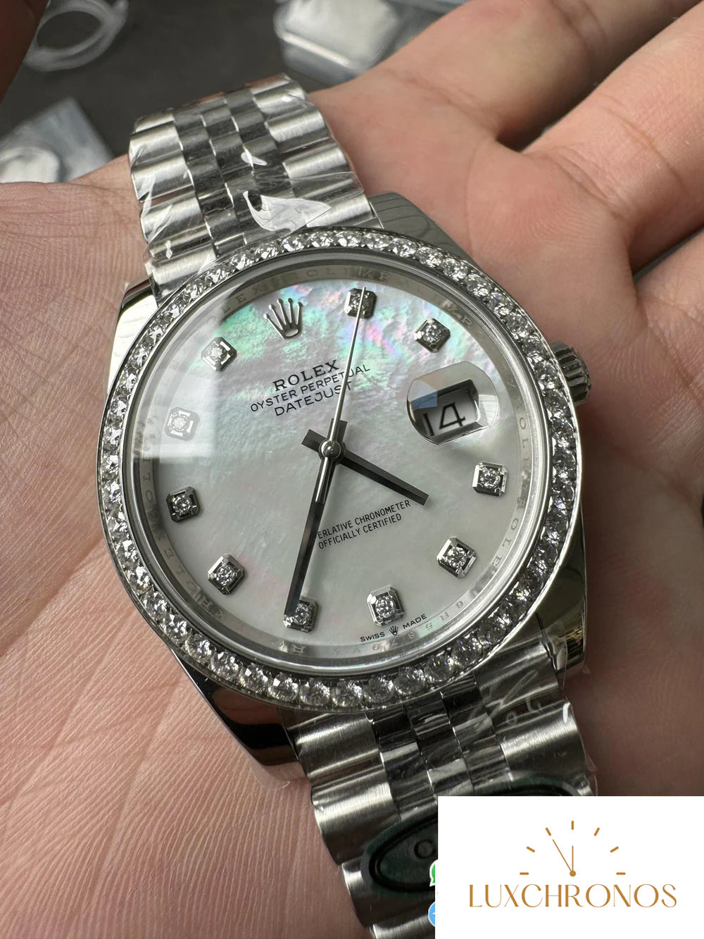 CLEAN FACTORY ROLEX DATEJUST 126334 41MM MOP DIAL DIAMONDS BEZEL 904L STEEL JUBILEE BRACELET SH3235 CUSTOMIZED WATCH